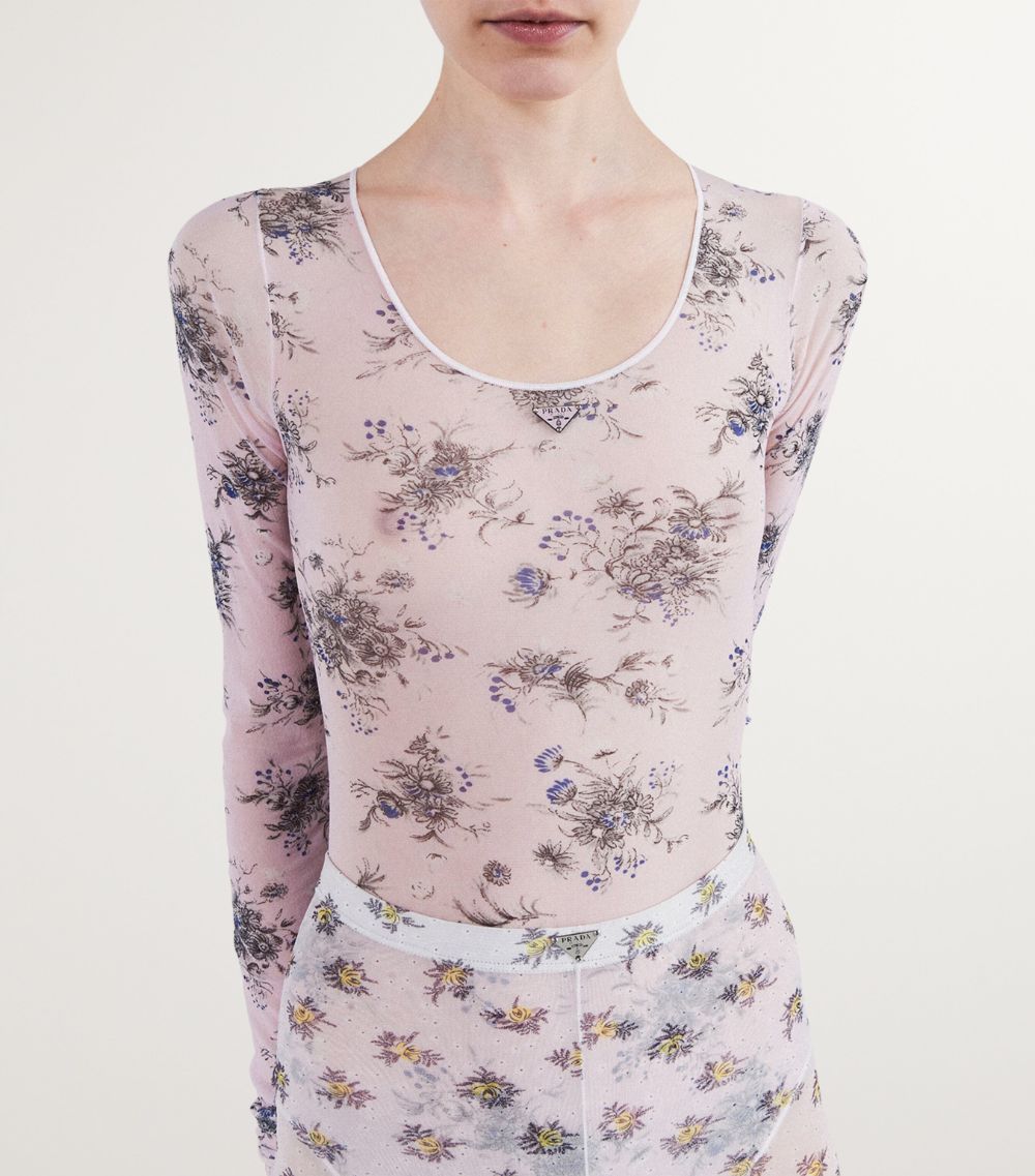 Prada Prada Tulle Floral Print Bodysuit