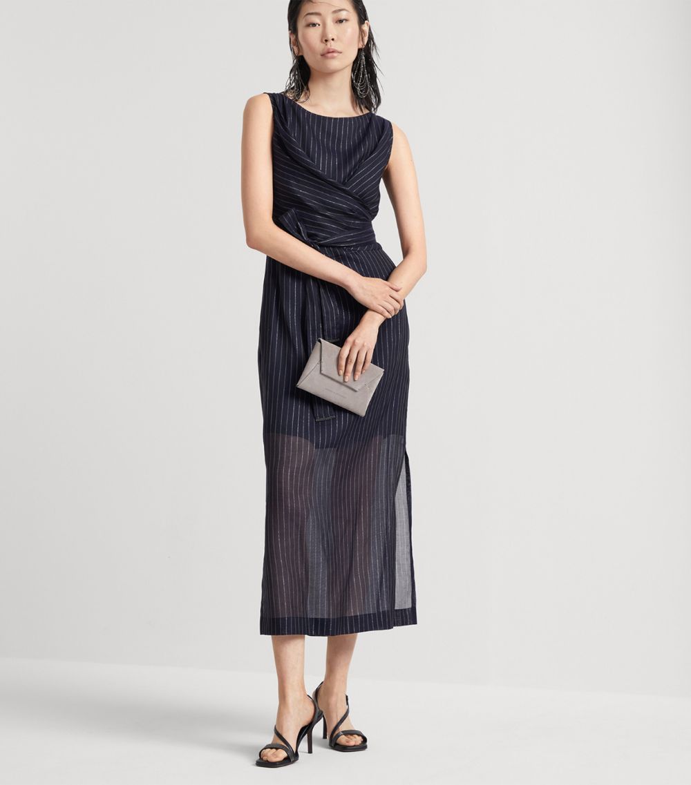 Brunello Cucinelli Brunello Cucinelli Pinstripe Gathered Midi Dress