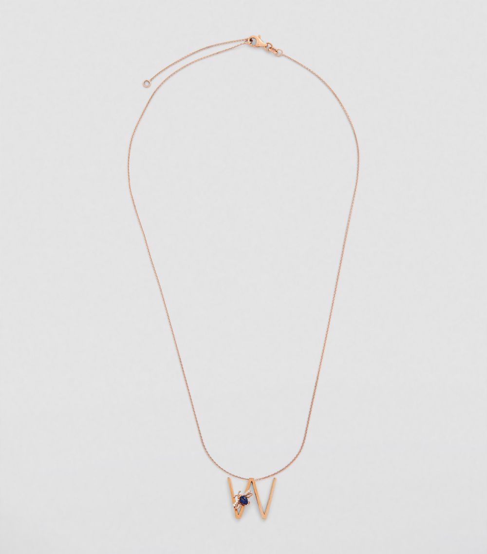 Bee Goddess Bee Goddess Rose Gold, Diamond And Sapphire Letter Necklace