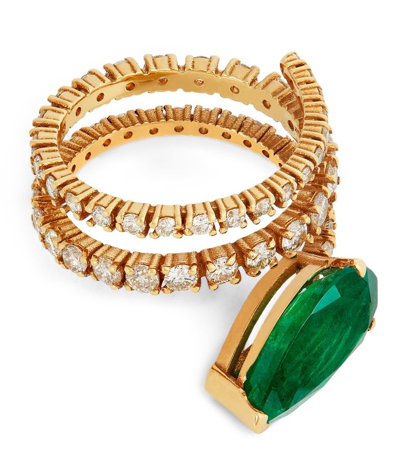 Shay Shay Yellow Gold, Diamond And Emerald Spiral Ring