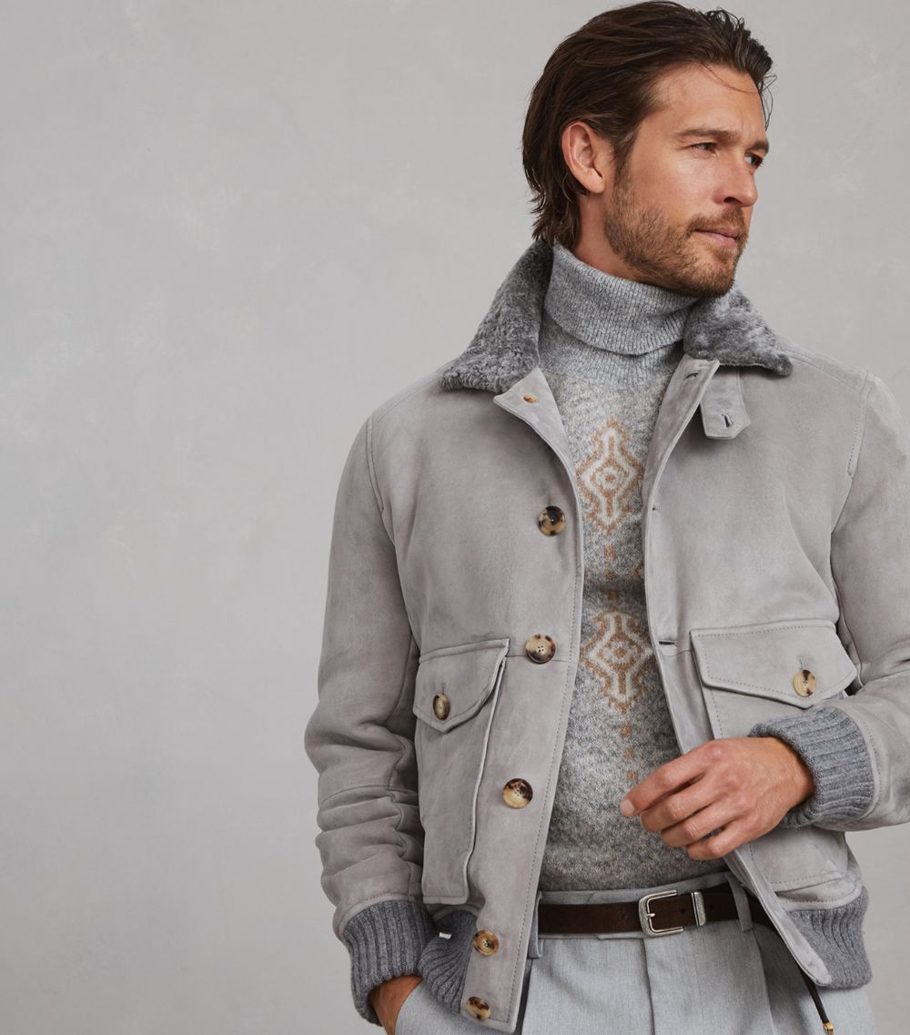 Brunello Cucinelli Brunello Cucinelli Shearling-Collar Suede Aviation Jacket