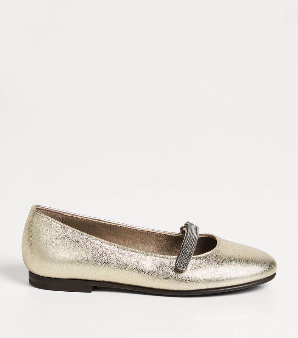 Brunello Cucinelli Kids Brunello Cucinelli Kids Metallic Leather Monili Ballet Flats