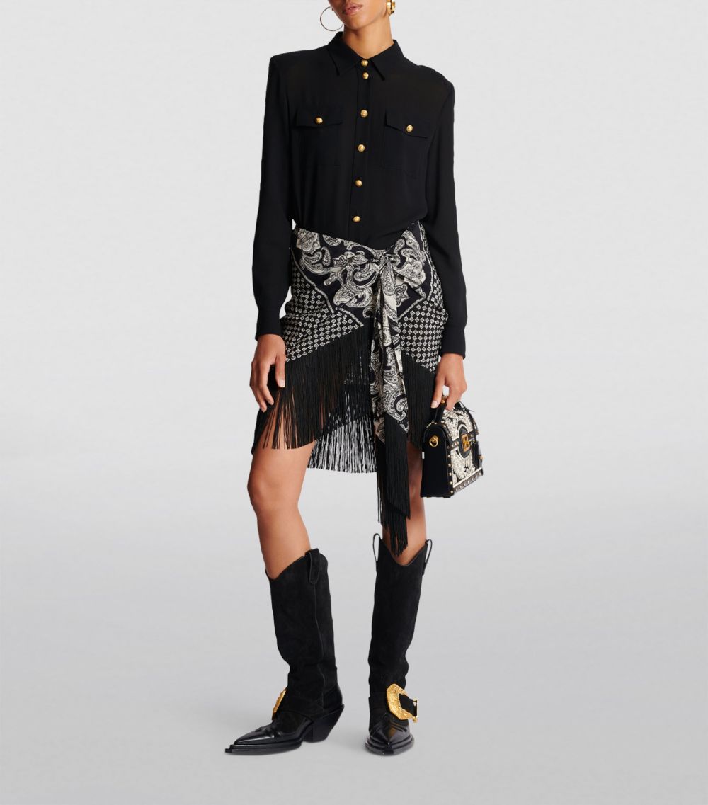 Balmain Balmain Silk Fringed Mini Skirt