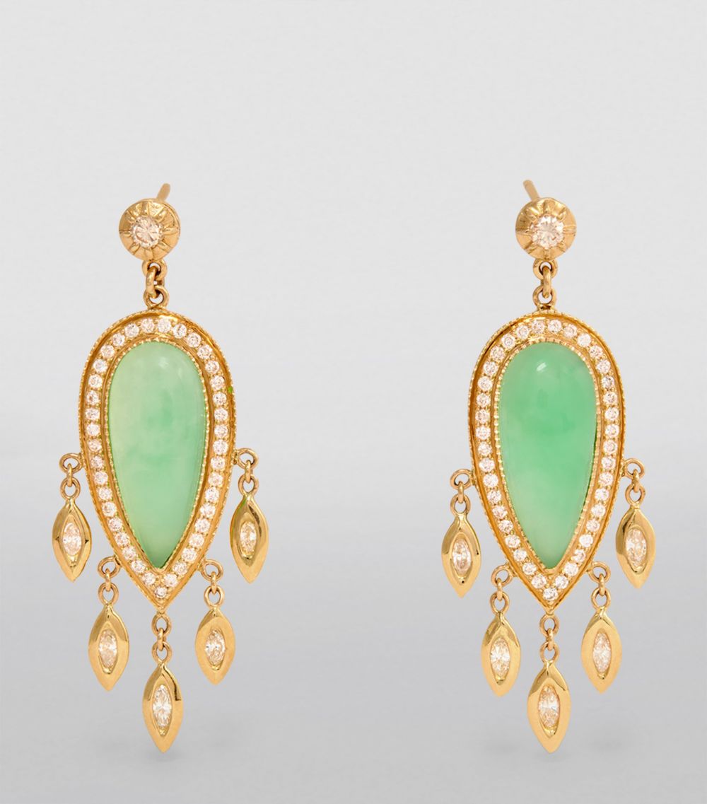 Jacquie Aiche Jacquie Aiche Yellow Gold, Diamond And Chrysoprase Drop Earrings