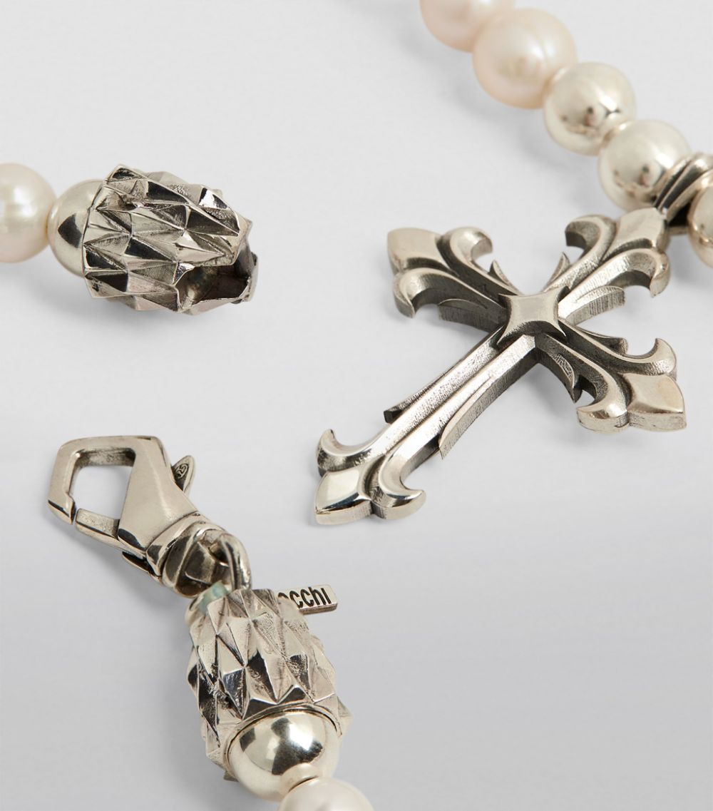 Emanuele Bicocchi Emanuele Bicocchi Sterling Silver And Freshwater Pearl Cross Necklace