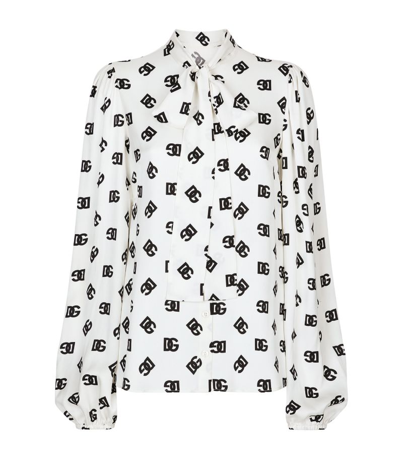 Dolce & Gabbana Dolce & Gabbana Stretch-Silk Dg Logo Pussybow Blouse