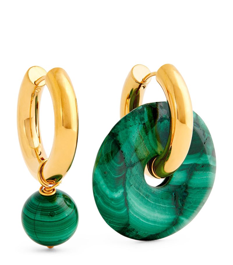 TIMELESS PEARLY Timeless Pearly Gold-Plated Malachite Mismatched Earrings