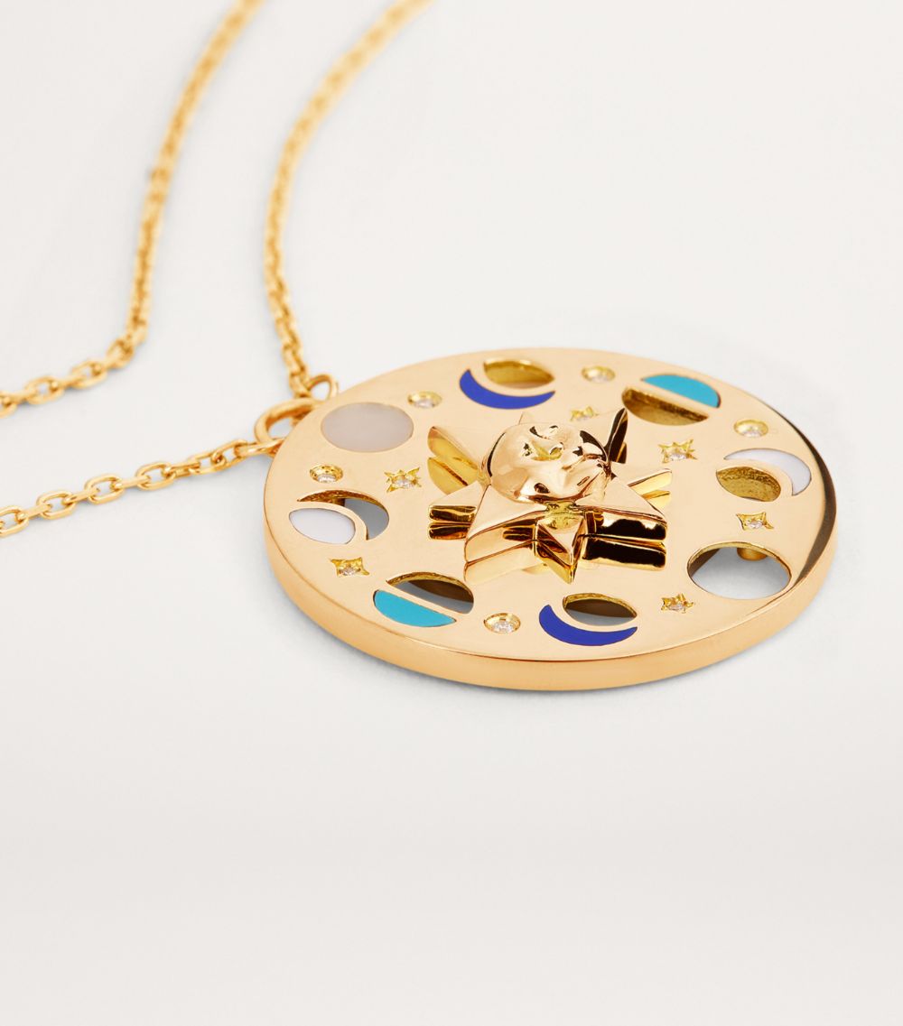 L'Atelier Nawbar L'Atelier Nawbar Yellow Gold, White Diamond, Lapis And Turquoise Moon Phase Necklace