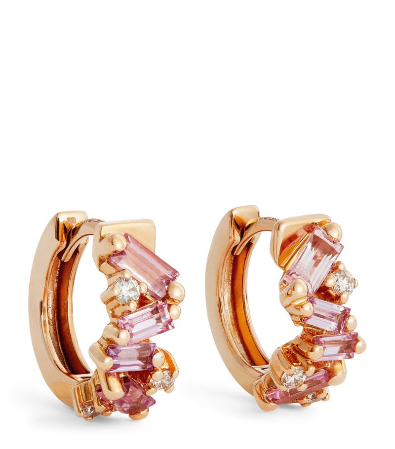 Suzanne Kalan Suzanne Kalan Rose Gold, Sapphire And Diamond Firework Huggie Earrings