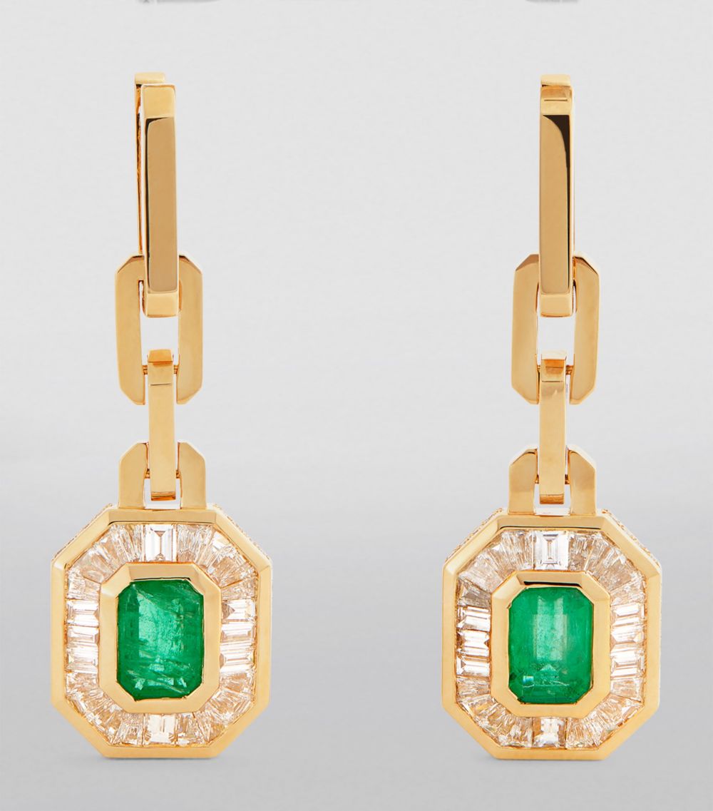 Shay Shay Mini Yellow Gold, Diamond And Emerald Halo Deco Earrings