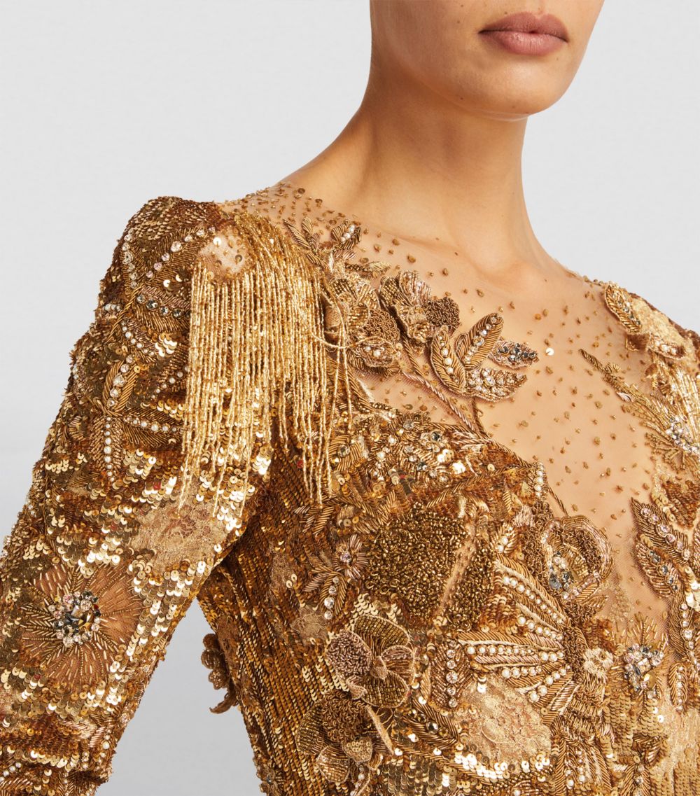 Marchesa Marchesa Long-Sleeve Embellished Gown