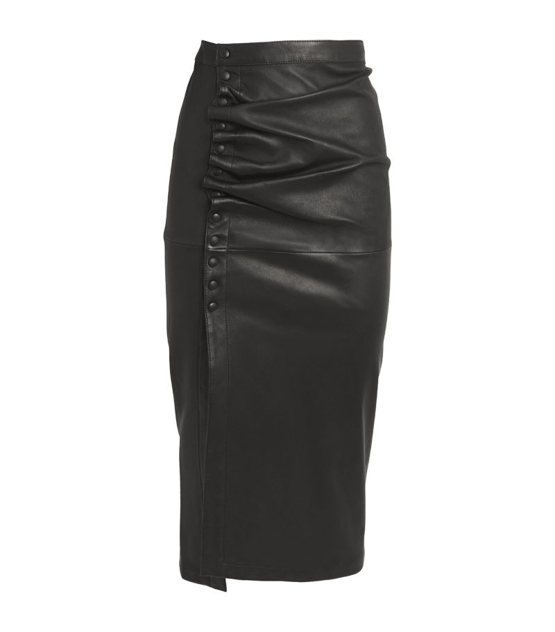 Rabanne Rabanne Leather Ruched Midi Skirt