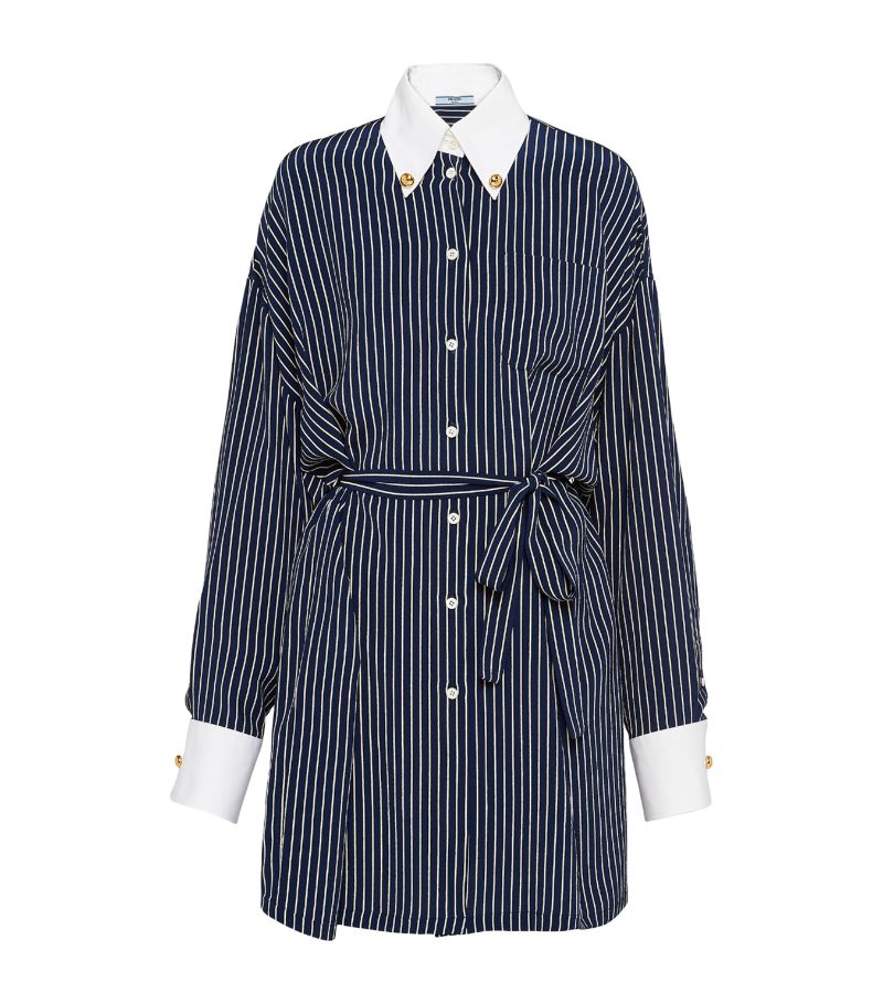 Prada Prada Silk Striped Mini Shirt Dress