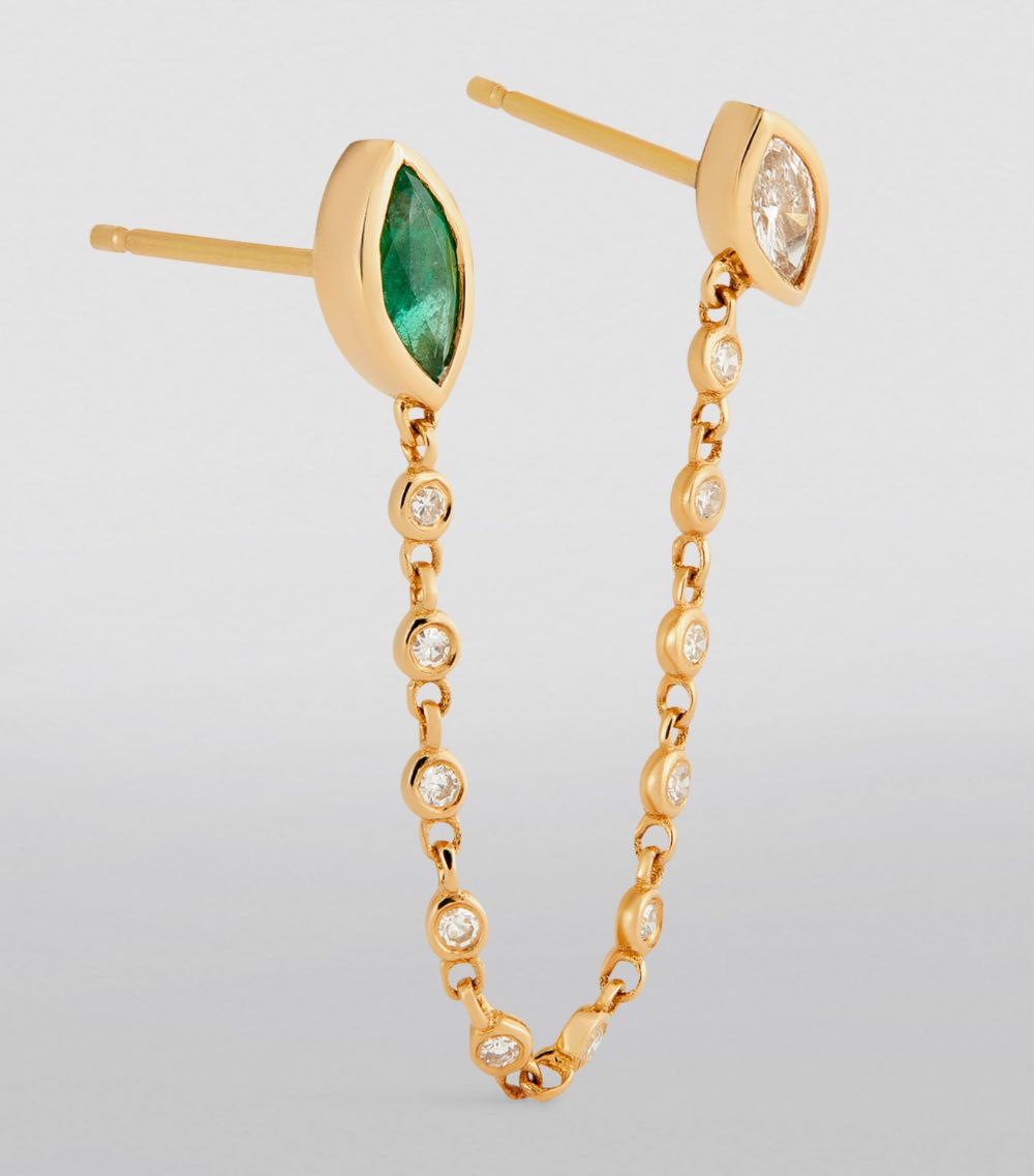 Shay Shay Yellow Gold, Diamond And Emerald Duo Chain Link Single Stud Earring