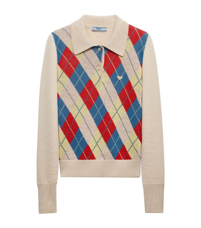 Prada Prada Virgin Wool Argyle Polo Sweater