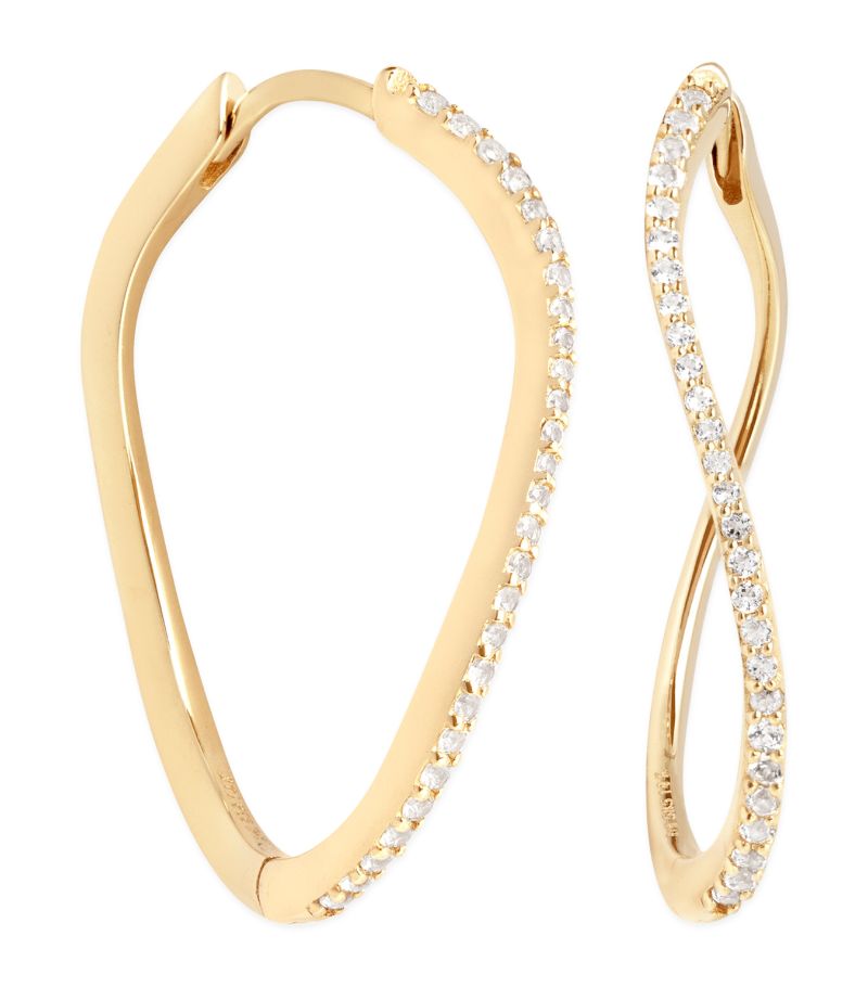  Astrid & Miyu Yellow Gold And White Topaz Infinity Hoop Earrings