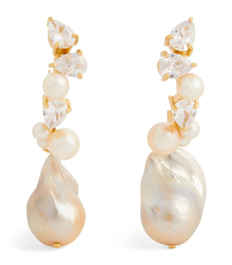 Completedworks Completedworks Gold Vermeil, Pearl And Topaz Eze-Eh Ear Climbers