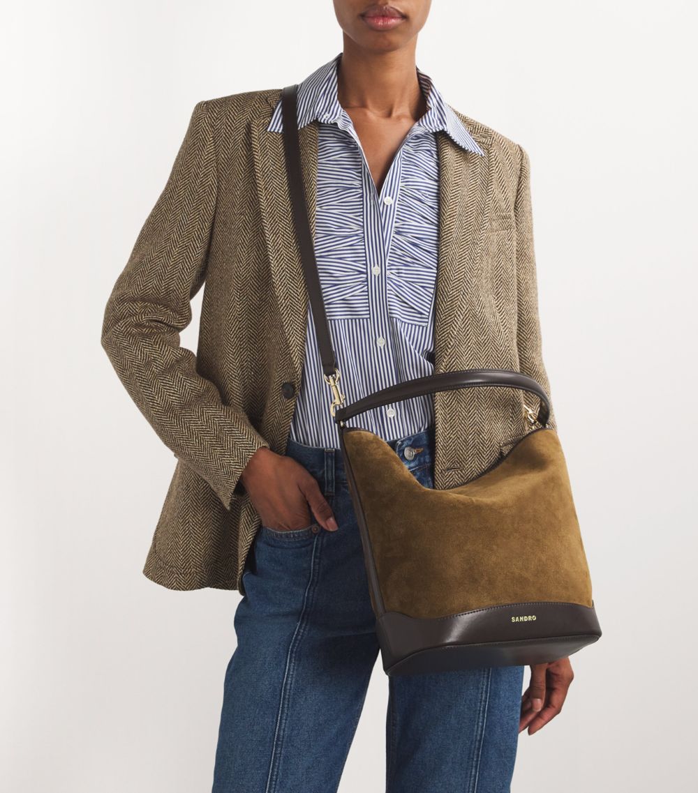  Sandro Suede-Leather Bucket Bag