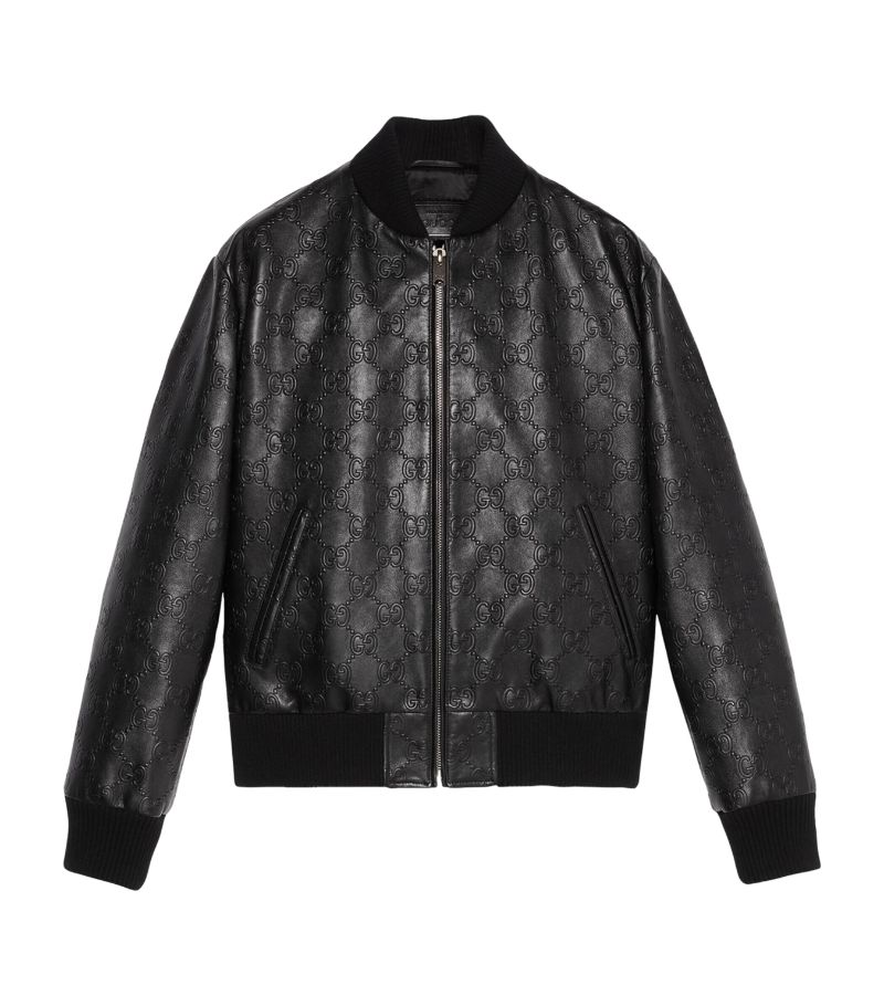 Gucci Gucci Leather Gg Supreme Bomber Jacket