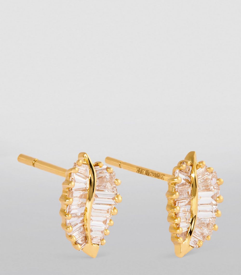 Anita Ko Anita Ko Yellow Gold and Diamond Palm Leaf Stud Earrings