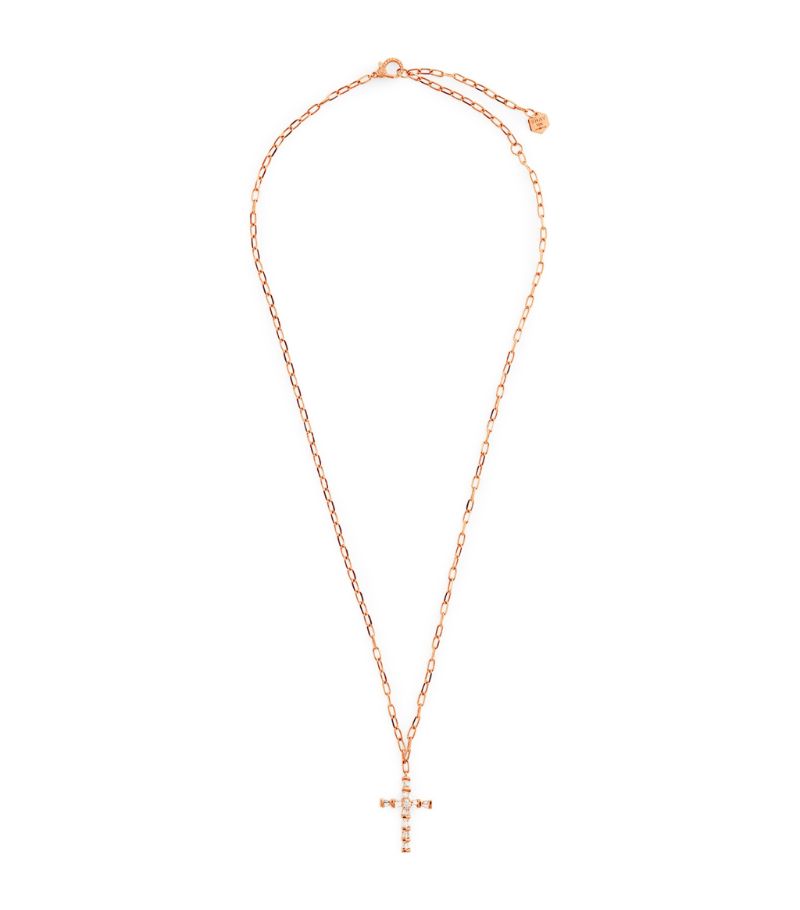 Shay SHAY Mini Rose Gold and Diamond Symbols Cross Necklace