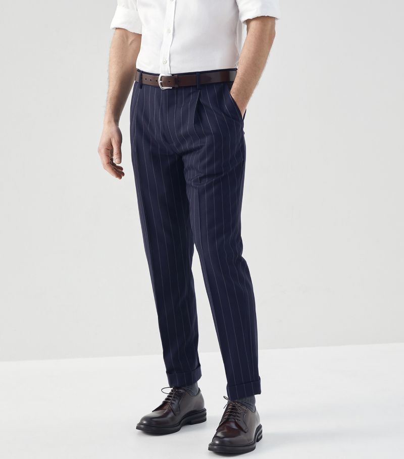 Brunello Cucinelli Brunello Cucinelli Wool Chalk-Stripe Trousers