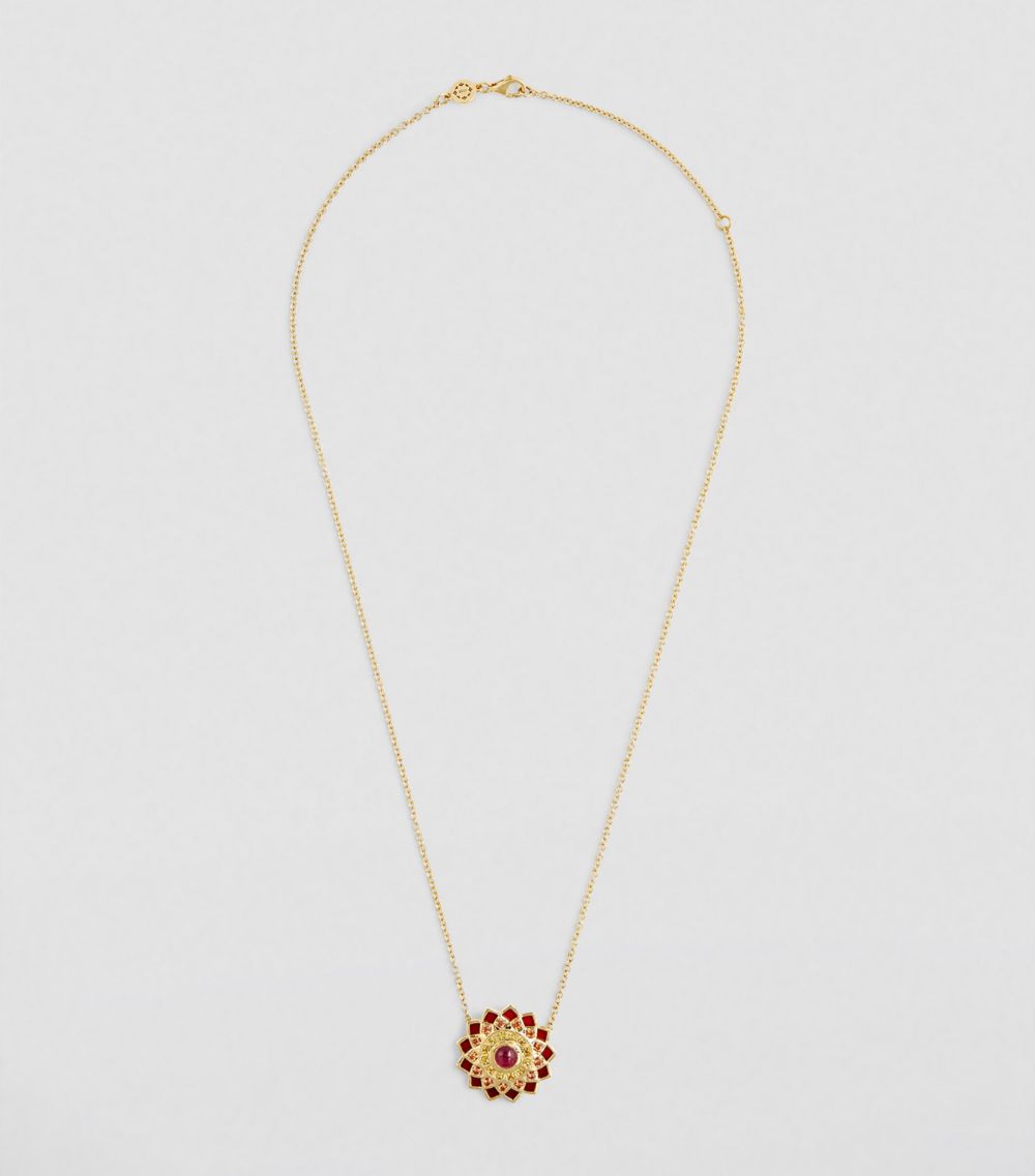 Orly Marcel Orly Marcel Yellow Gold And Tourmaline Temple Mini Inlay Mandala Necklace