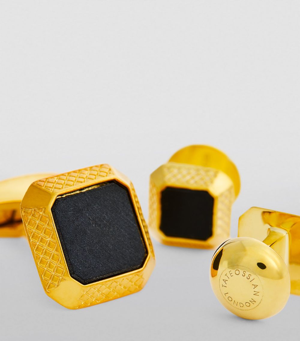 Tateossian Tateossian Gold-Plated And Onyx Cufflinks And Studs Set