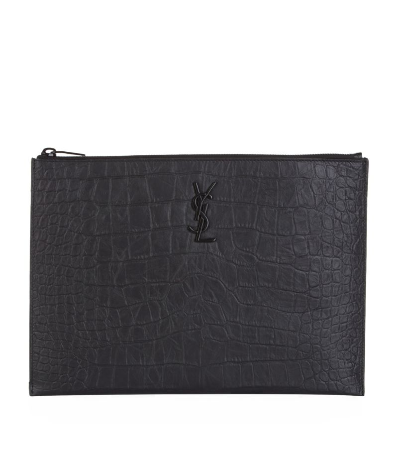 Saint Laurent Saint Laurent Croc-Embossed Monogram Pouch