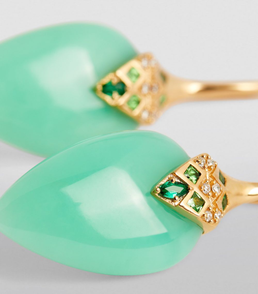 Orly Marcel Orly Marcel Yellow Gold And Chrysoprase Temple Carved Stone Earrings