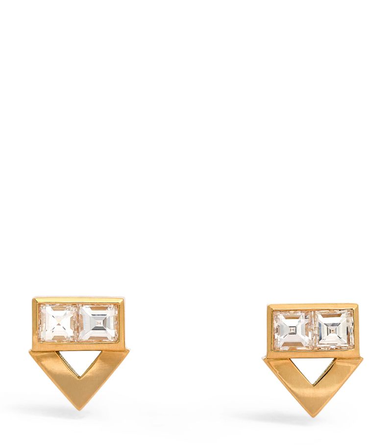 Azlee Azlee Yellow Gold And Diamond Deco Earrings