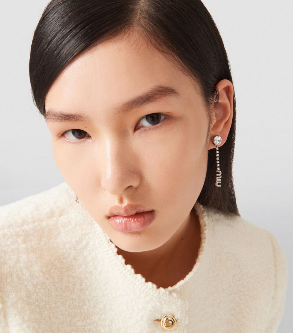 Miu Miu Miu Miu Crystal-Embellished Logo Drop Earrings