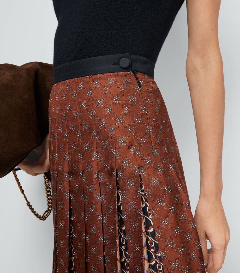 Gucci Gucci Silk Chain-Print Pleated Midi Skirt