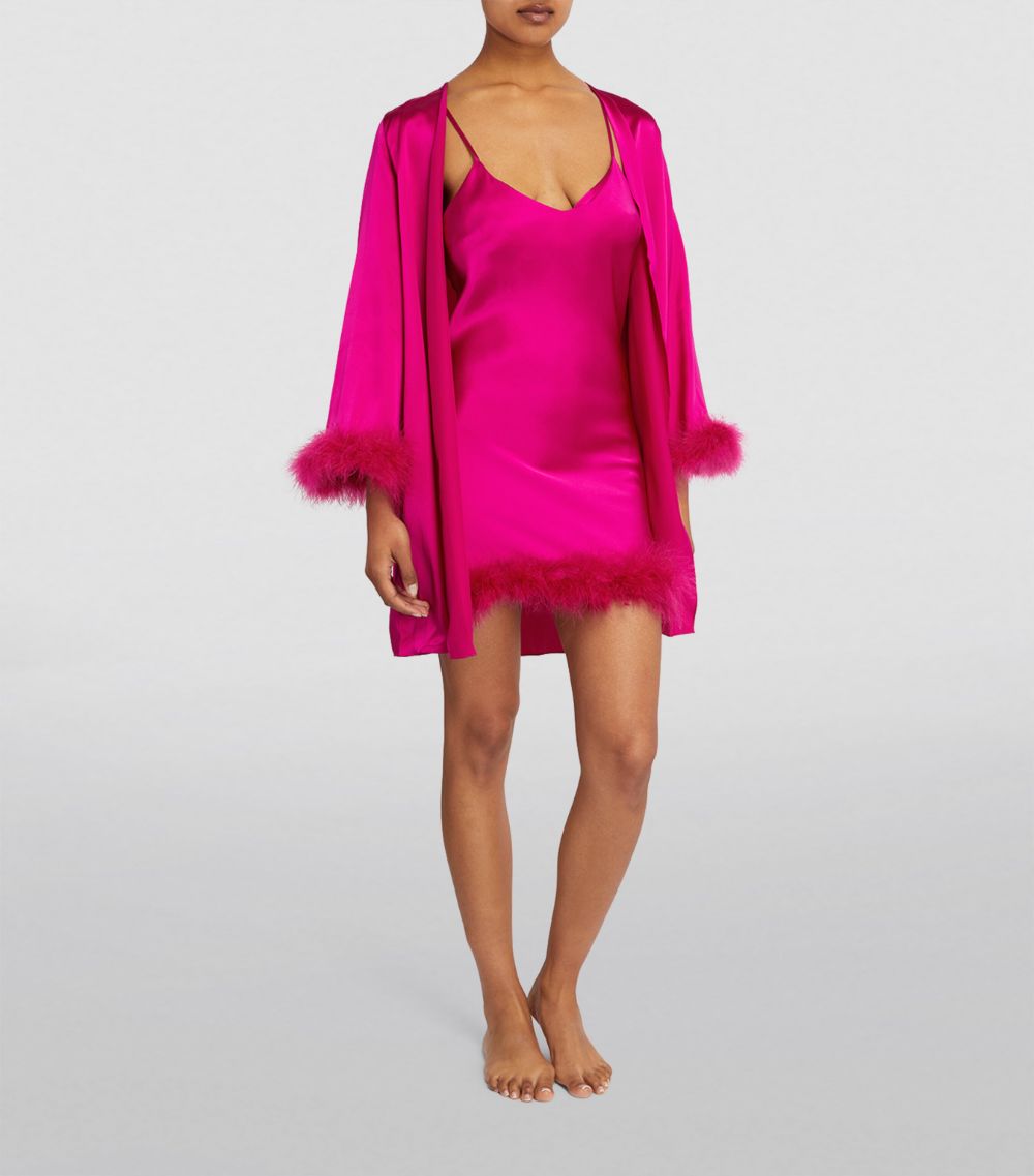 Gilda & Pearl Gilda & Pearl Silk Feather-Trim Kitty Mini Robe