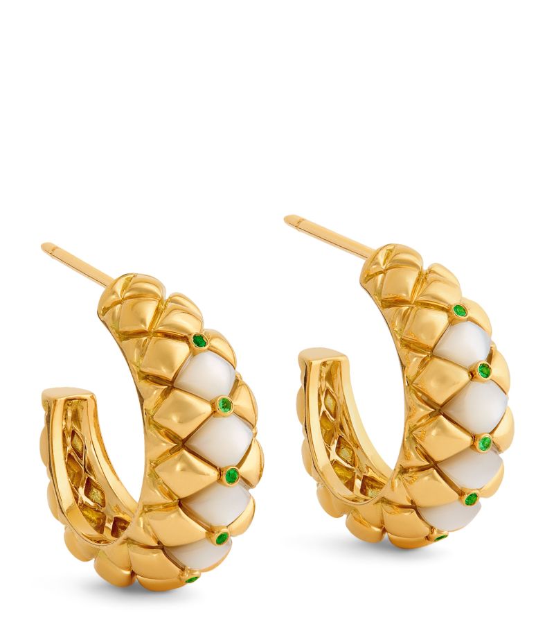 L'Atelier Nawbar L'Atelier Nawbar Yellow Gold, Diamond And Emerald Bond Street Hoop Earrings