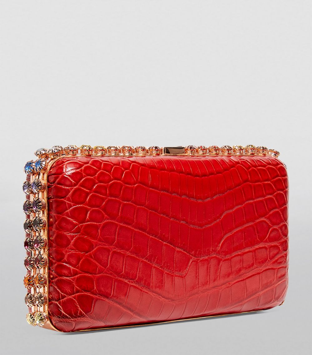 Analeena Analeena Crocodile Leather Crystal-Trim Clutch Bag