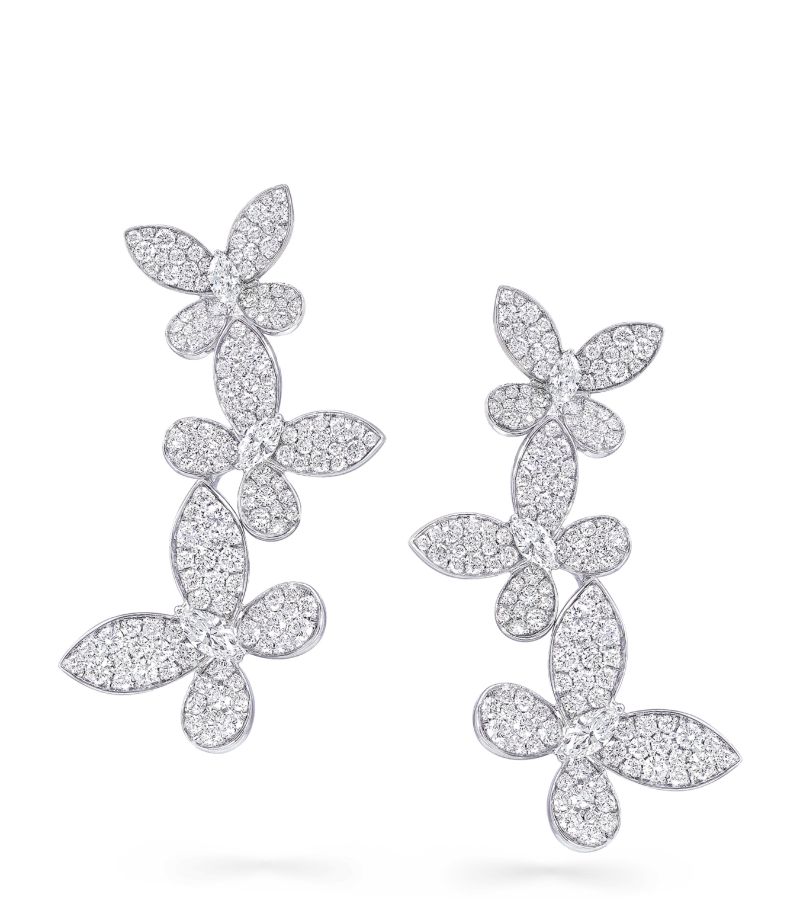 Graff Graff White Gold And Diamond Triple Pavé Butterfly Drop Earrings