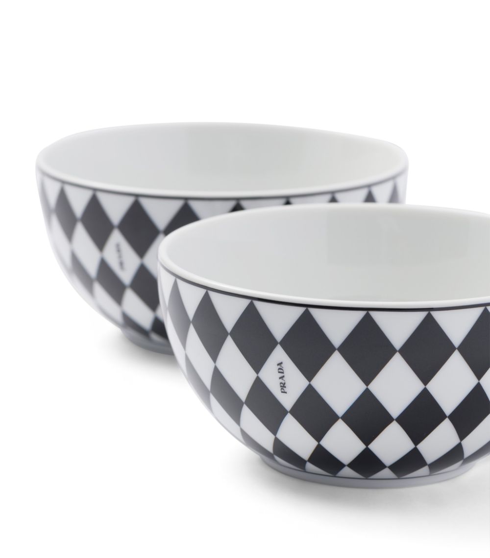 Prada Prada Set Of 2 Porcelain Chequerboard Cereal Bowls (12Cm)