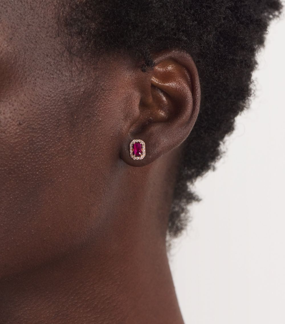 Shay Shay Rose Gold, Diamond And Ruby Halo Stud Earrings