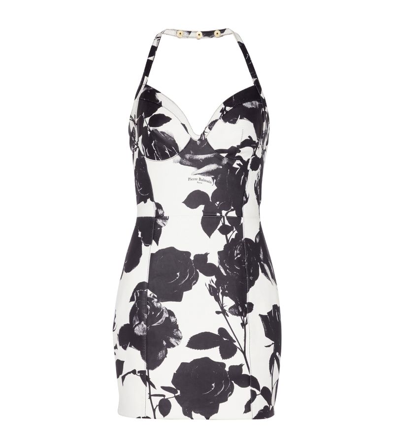 Balmain Balmain Leather Floral Print Halterneck Dress