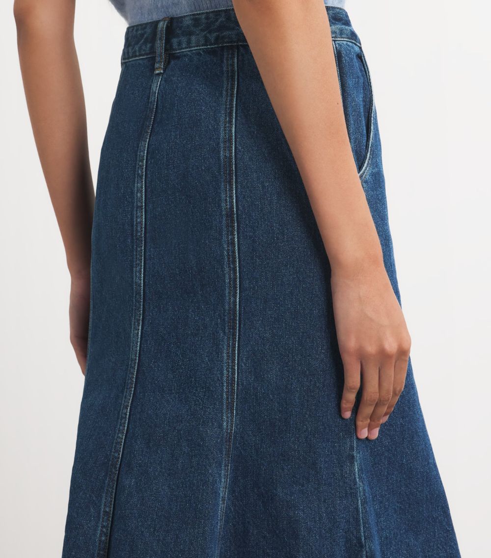 Self-Portrait Self-Portrait Denim Flared Midi Skirt