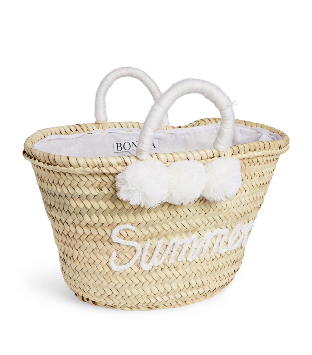 Bonita Bonita Large Straw Summer Pom-Pom Basket Bag