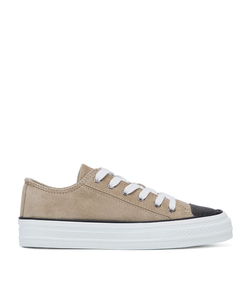 Brunello Cucinelli Brunello Cucinelli Suede Embellished-Panel Sneakers