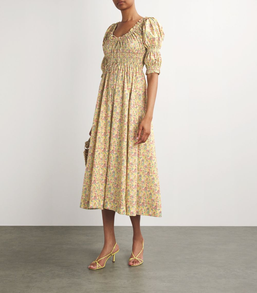 Dôen Dôen Silk Chrysanthemum Sky Floral Ischia Midi Dress