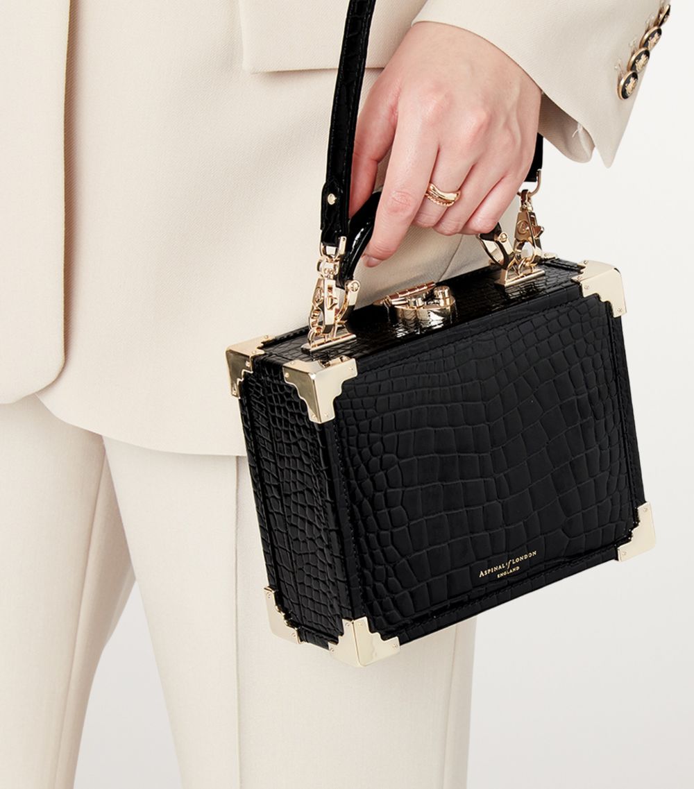  Aspinal Of London Croc-Embossed Leather Trunk Top-Handle Bag