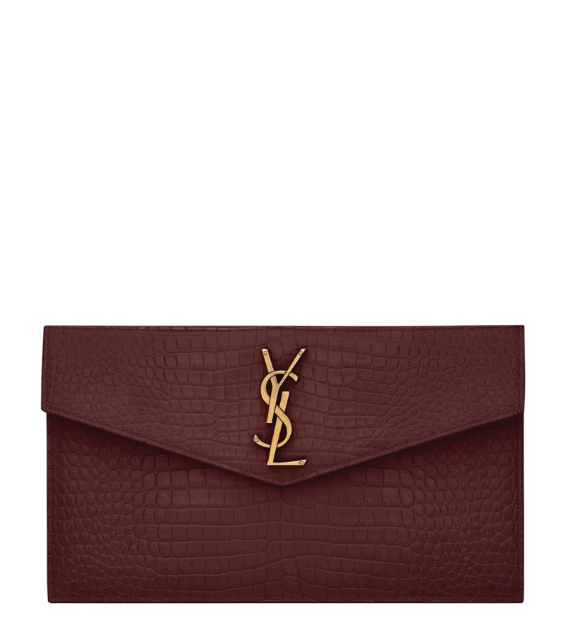 Saint Laurent Saint Laurent Uptown Croc-Embossed Clutch Bag