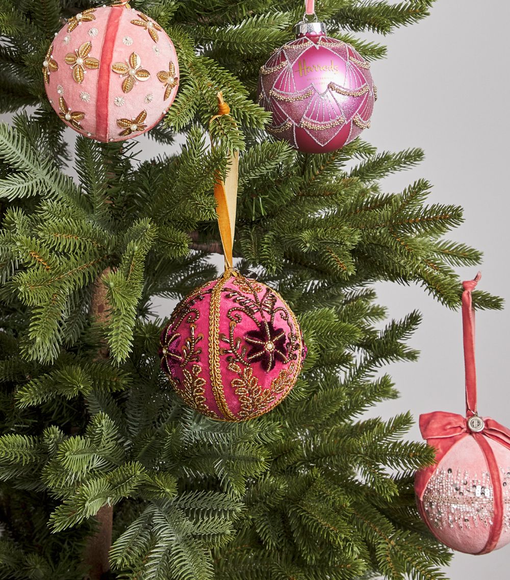 Harrods Harrods Magenta Velvet Embellished Bauble