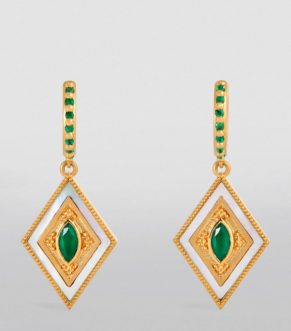 Orly Marcel Orly Marcel Yellow Gold, Emerald And Mother-Of-Pearl Ajna Earrings