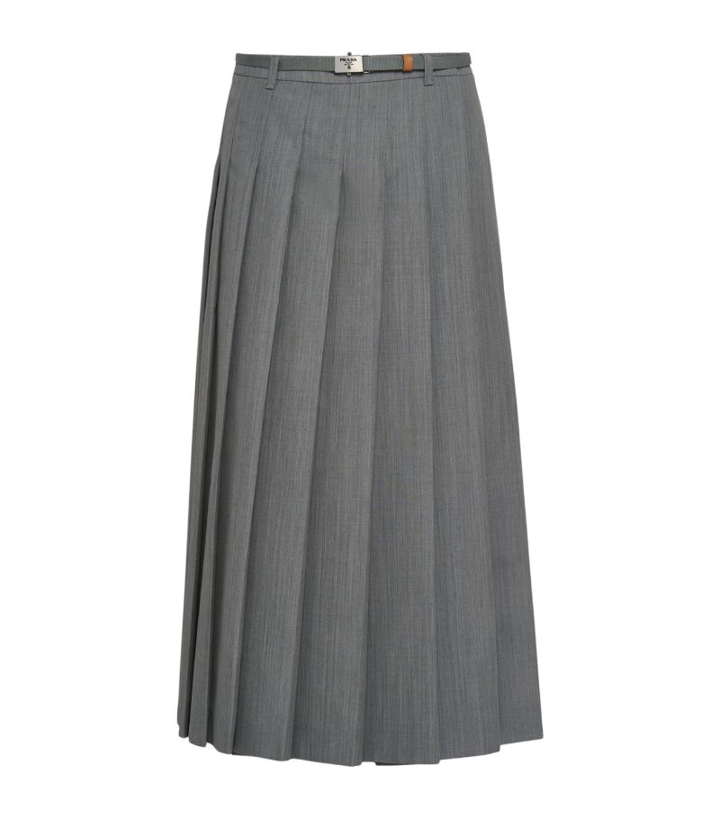 Prada Prada Wool Belted Midi Skirt