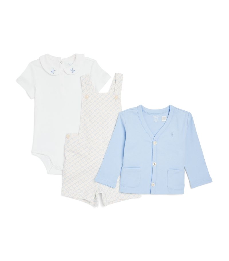 Ralph Lauren Kids Ralph Lauren Kids Cotton Bodysuit, Dungarees And Cardigan Set (6-24 Months)